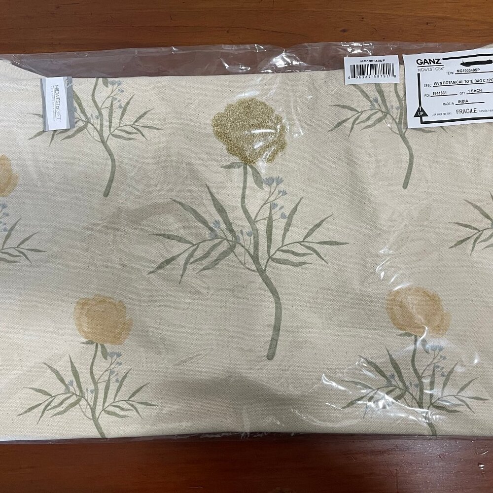 GANZ "BOTANICAL" Canvas Tote Bag ~ 18" x 12", New with Tags